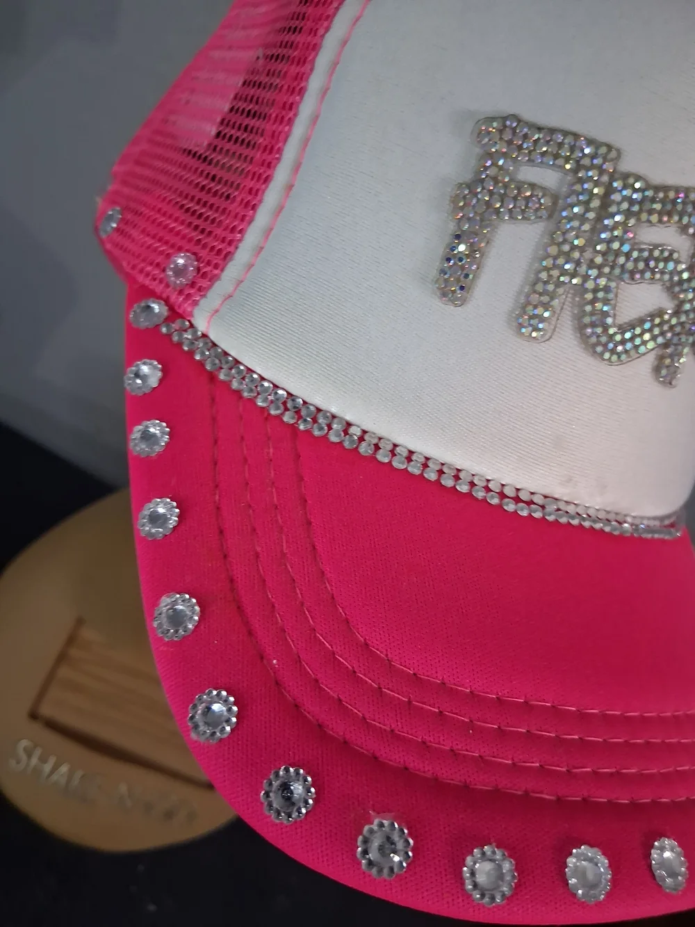 Hand Crafted Fierce Embellished Trucker Hat - Hot Pink & White